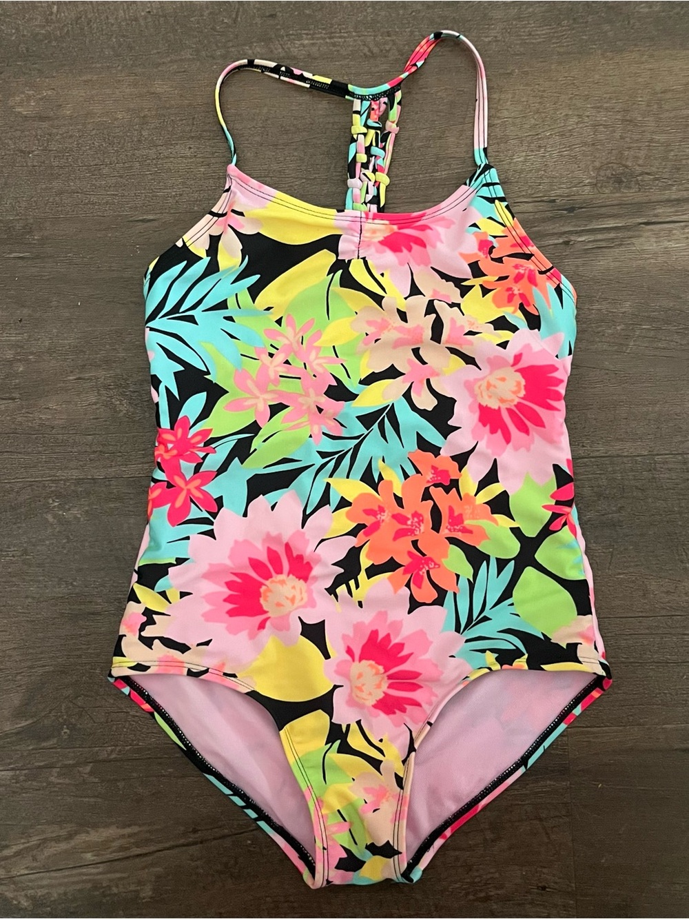 art class Neon Floral One-Piece Swimsuit - Pink, Yellow, Aqua, Black
